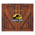 closed box with design of wooden doors and jurassic park logo in center