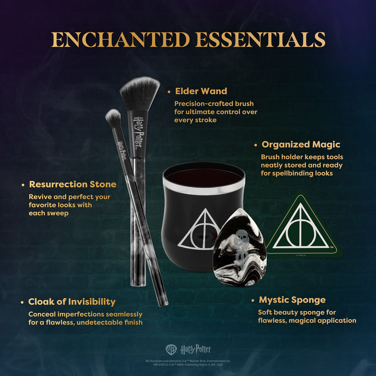 HP Dark Arts | Deathly Hallows™ Blend Makeu Brush & Sponge Set Infographics