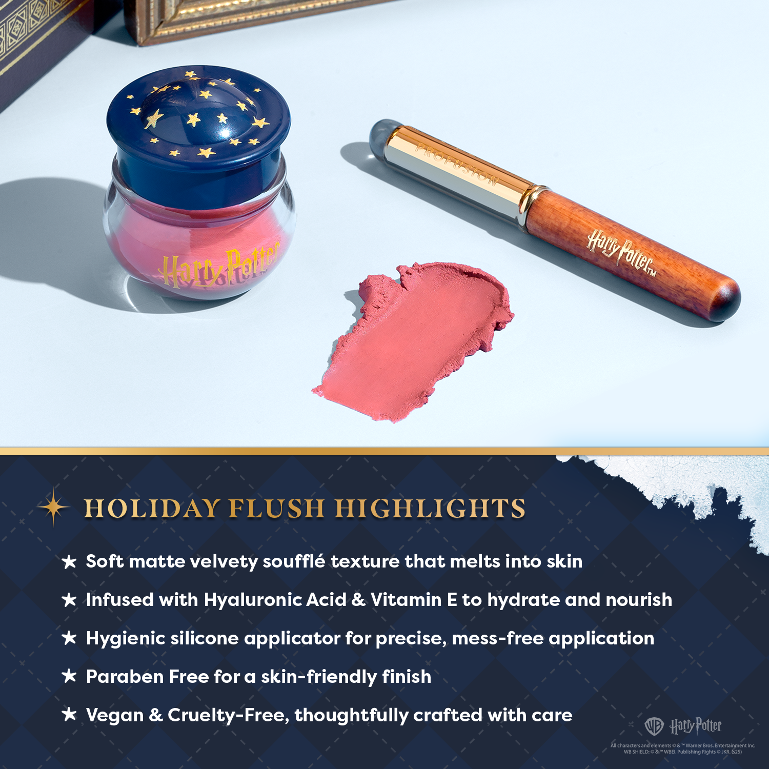 Harry Potter Holiday | Yule Ball Blush Lip & Cheek Blurring Pot & Silicone Applicator Infographics