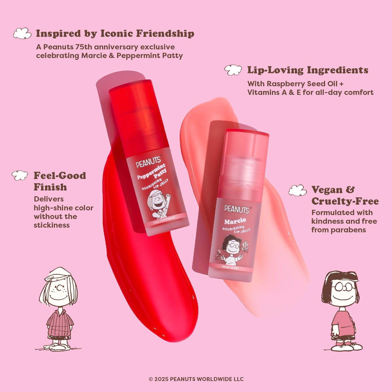 Peanuts 75th Lip Jelly Marcie and Peppermint Patty Infographics