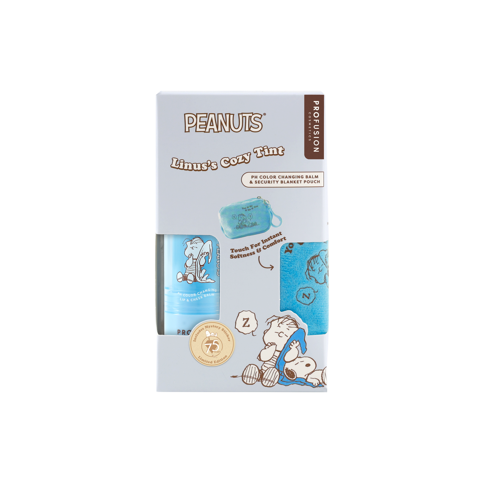 Peanuts 75th Linus’s Cozy Tint PH Color Changing Balm & Security Blanket Pouch 